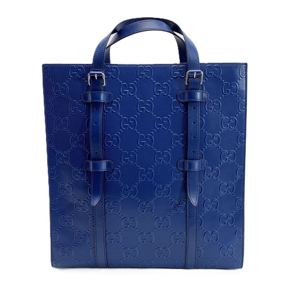 GUCCI GG Embossed Tote Bag Blue Leather Slight